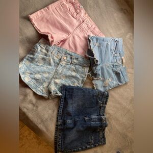 set of 3 girls denim shorts and 1 denim skirt all size 6